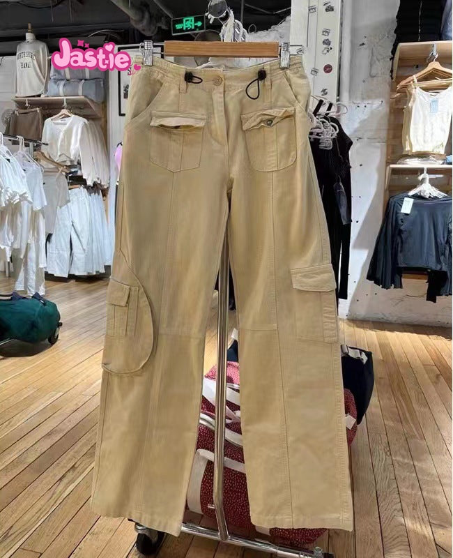 Sonicelife Vintage Casual Green Cargo Pants Women Autumn Solid Adjustable Elastic High Waist Straight Pants Retro Streetwear Y2k Trousers