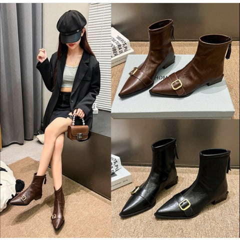 Sonicelife Footwear Black Short Shoes for Women Elegant with Low Heels Booties Work Female Ankle Boots Pointed Toe Designer Luxury Autumn