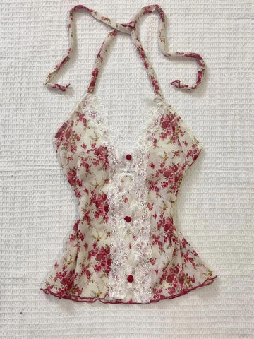 Sonicelife Aesthetic Crop Top Women Clothes Kawaii Cute Lace Slim Harajuku Flower Sweet Girl Corset Tops 2025 Sexy Y2k Tank Punk Clothing