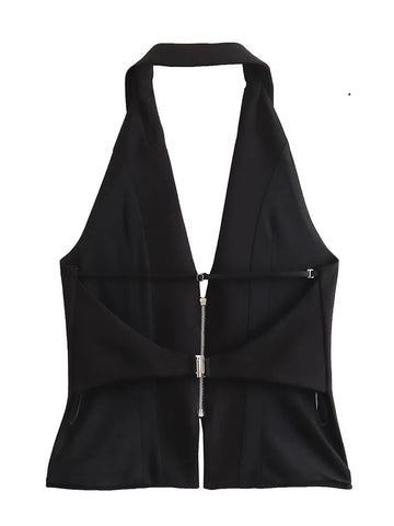 Sonicelife 2024 Women Sexy Backless Strapless Halter Corset Tops Side Zipper Lady Slim Camis Female Solid Chic Tops