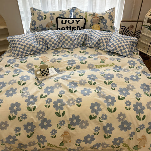 Sonicelife Ins Nordic Pastoral Style blue Floral Duvet Cover With Pillow Case Princess Bed Sheet Kids Girls Bedding Set King Queen Cute
