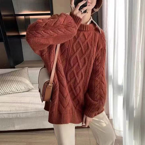 Black Friday Sonicelife Casual Knitted Thick Solid Sweaters Women Loose Warm O-neck Long Sleeve Pullover Sweaters Female Autumn Chic Daily Knitwear