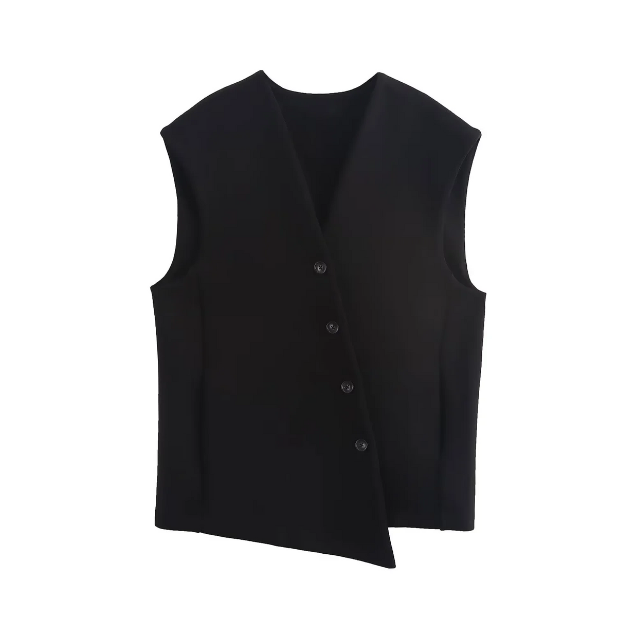 Sonicelife Women's Black Knitted Waistcoat V-neck asymmetrical Diagonal Breasted Modify Commuter Temperament Casual Vest Style New