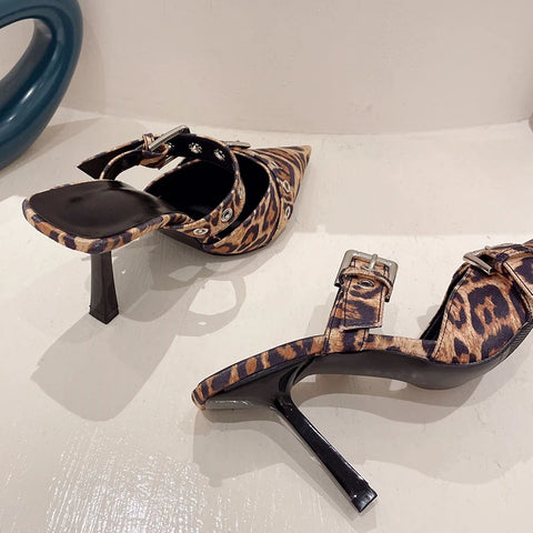 Sonicelife Silvery Female Pumps Luxury Leopard Footwear Ladies High Heels Slides Shoes Sandals Fashion  Thin  Slippers  2025