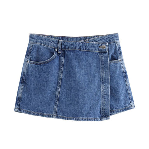 Sonicelife Spring New Women's Fashion Temperament Casual Versatile V-neck Short Denim Shirt Double Breasted Denim Skirt Set