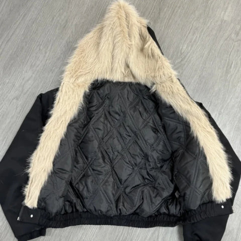 Sonicelife Winter Elegant Fur Loose Coat Women Y2k Harajuku Gothic Collar Hood Thick Fashion Parkas Casual Outerwear Cotton Padded Jackets