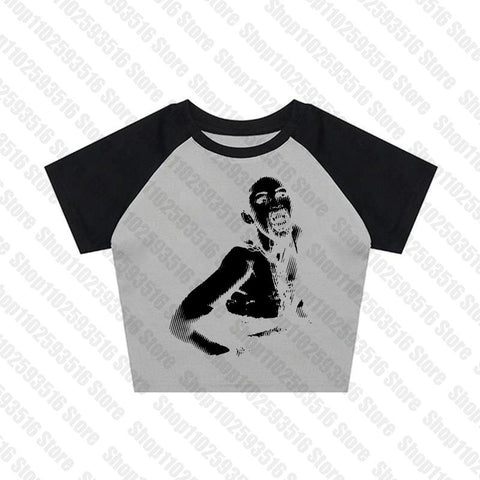 Sonicelife Y2k style Crop Top Summer Gothic Slim Vintage fear Graphic Baby Tee emo Cute Punk Hip Hop Women Crop top Short Sleeve Streetwear