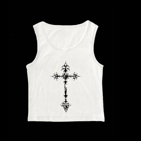 Sonicelife Y2K Gothic Grunge Punk Aesthetic Print Lace Camisole Top Fashion Sexy Sleeveless Slim Chic Crop Top 90s Vintage Rock Women's Tee