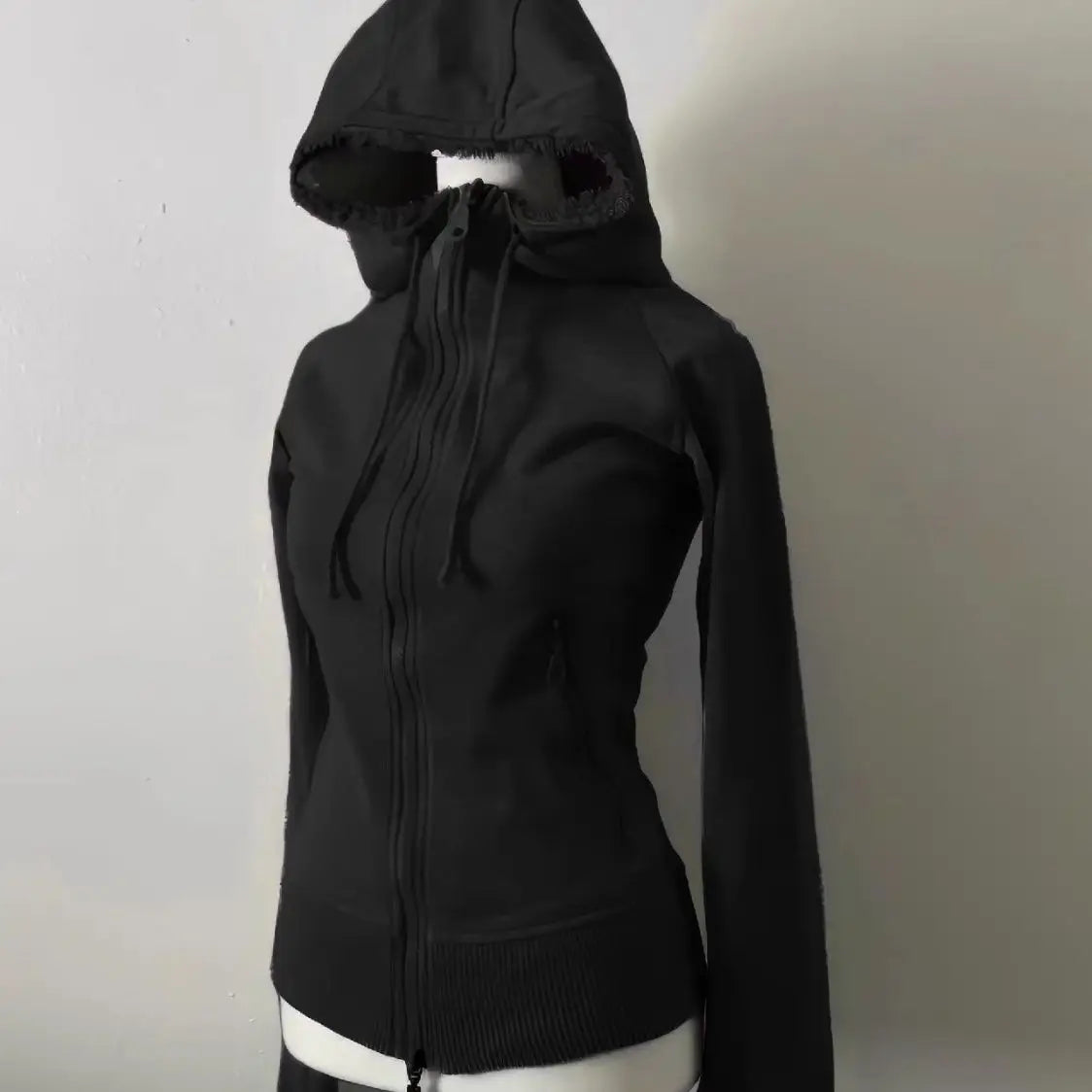 Sonicelife Grey Lamb Wool Double Zipper Hoodies Women's Clothes Slim Waist Hooded Vintage Y2k Coats Ropa Mujer Casual Fashion Sweatshirts