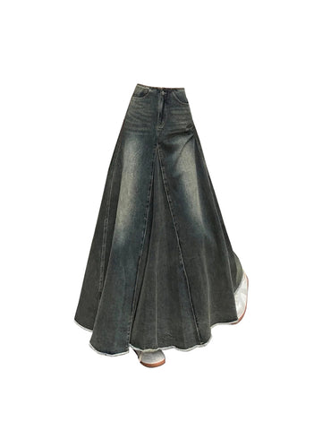 christmas outfit Sonicelife Women Blue Y2k A-line Jeans Skirt Elegant Harajuku Long Denim Skirts Streetwear 90s Aesthetic Vintage Cowboy Skirt 2000s Clothes