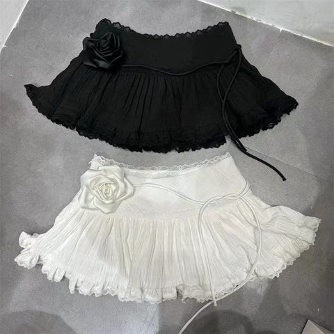 Sonicelife Summer Elegant Ballet Style Mini Skirt Women Sweet Lace 3D Flower A-line Skirt Spicy Girl High Waist Slim Short Skirt Chic New