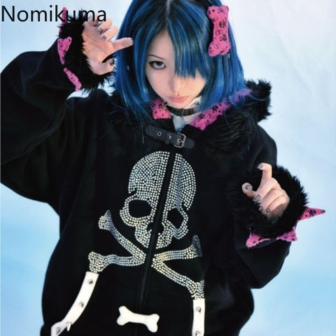 Sonicelife Streetwear Punk Hoodie Women 2025 Ropa Mujer Harajuku Fashion Hooded Y2k Jackets Skull Thicked Casual Jaoanese Sweatshirts Tops