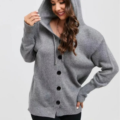 christmas outfit Sonicelife Women's Hooded Single-breasted Knitted Cardigan Jacket Solid Color Sweater 2025 Autumn/winter New Style Pullover