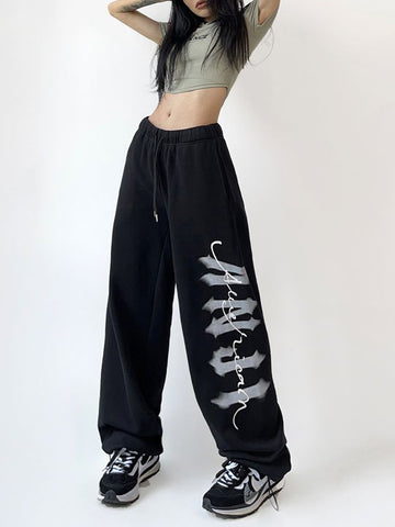 Sonicelife Hip Hop Letter Y2k Sweatpants Women High Waist Vintage American Trousers Fall Harajuku Casual Lace Up Streetwear Bf Pants