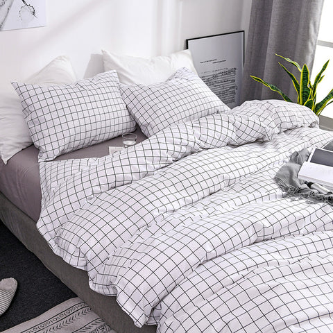 Sonicelife Japanese Plaid Bedding Set White Soft Single Double Queen Size Duvet Cover Pillowcase No Sheet EU US Boys Girls Home Textile