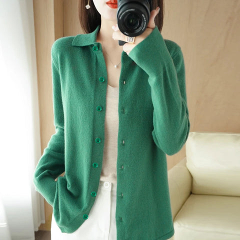 christmas outfit Sonicelife Spring/Autumn Cashmere Sweater Women's Cardigan Sweater Coat Shirt Collar Cashmere Cardigan