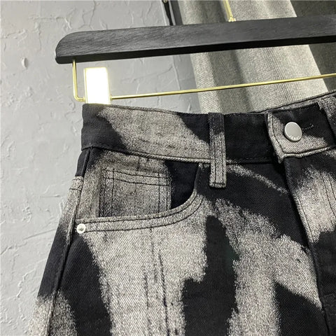 Sonicelife Y2K Women New High Waist Tie Dye Denim Skirt Retro Harajuku Fashion Hot Girl Raw Edge Skirt Sexy Versatile Mini Skirt Streetwear