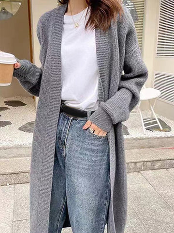 Black Friday Sonicelife Casual Knitted Solid Long Cardigan Women Korean Loose Long Open Sweaters Female Autumn Chic Warm Simple Daily Street Tops