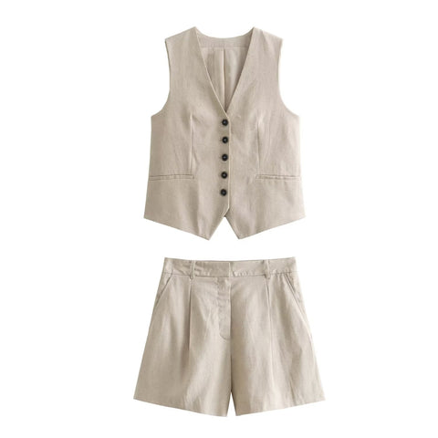 Sonicelife Single Breasted Vest for Women, Linen Fabric, Versatile, Breathable and Comfortable, Casual Shorts, New