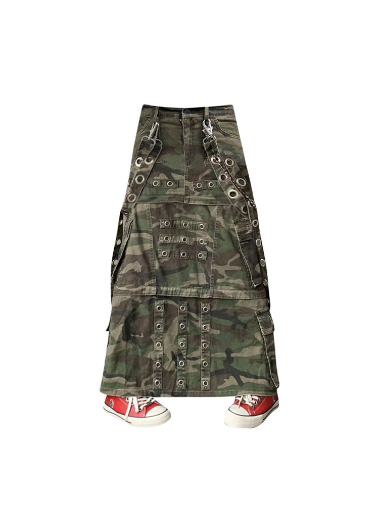 christmas outfit Sonicelife Women's A-line Camouflage Skirt Vintage 90s Aesthetic Y2k Long Cargo Skirt Harajuku Korean Jeans Skirt Emo 2000s Clothes Summer