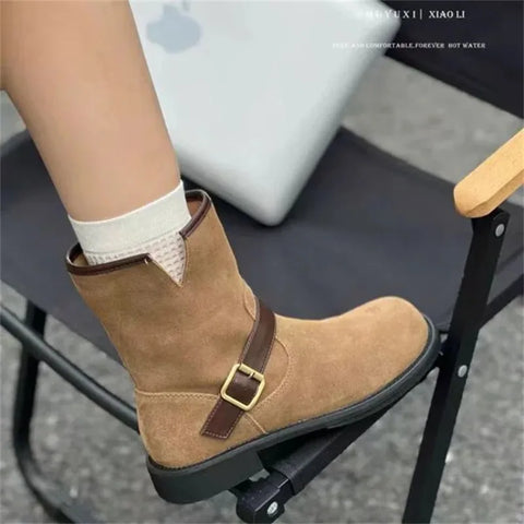 Sonicelife Retro Chunky Heels Shoes Women Suede Platform Ankle Boots 2025   Brand Trend Woman Autumn Winter Elegant Snow Botas Mujer Zapatos