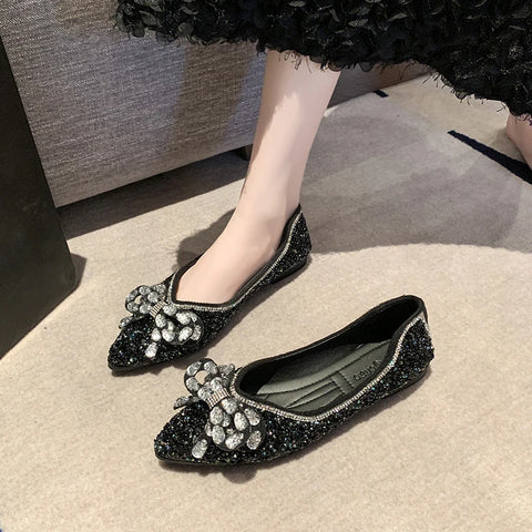 Sonicelife 2025 Spring Woman Elegant Square Toe Sequins Kawaii Ballet Flats Barefoot Designer Luxury   Female Shoes Party