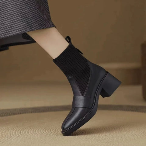 Sonicelife Winter Women's Boot Wedge Heel Fashion and Aesthetic Pointed Knitted Soft and Comfortable Breathable Rubber Sole Shoes2024 New