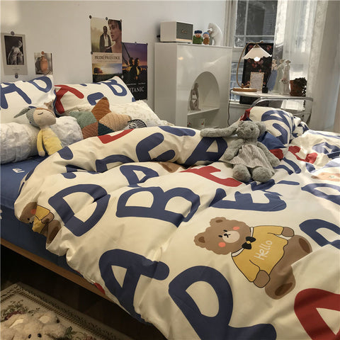 Sonicelife Ins Nordic Pastoral Style blue Floral Duvet Cover With Pillow Case Princess Bed Sheet Kids Girls Bedding Set King Queen Cute