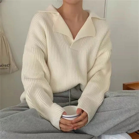 christmas outfit Sonicelife South Korea’s new female sweater autumn half-open V-lapel pullover Korean version of long-sleeved wearing loose sweater