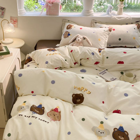 Sonicelife Fashion Bedding Set Soft Ins Single Double Size Duvet Cover Flat Sheet Pillowcase Floral Cartoon Home Totel Bed Linens