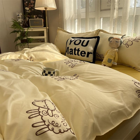 Sonicelife Strawberry And Flowers Bedding Sets Solid Color Girls Boys Double Size Flat Sheet Duvet Cover Pillowcase Bed Linen Home Textile