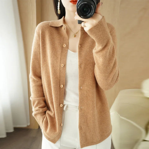 christmas outfit Sonicelife Spring/Autumn Cashmere Sweater Women's Cardigan Sweater Coat Shirt Collar Cashmere Cardigan