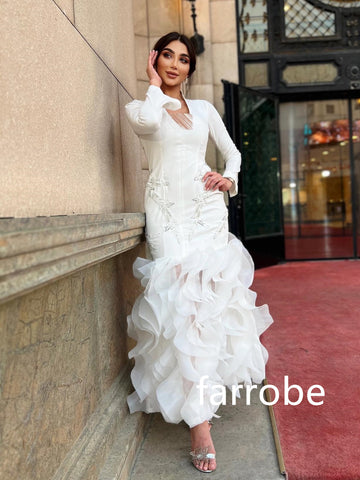 Sonicelife Customized Chinese Style Jersey Pleat Mermaid V-neck Bespoke Occasion Dresses Classic Exquisite Modern Style Pastrol Unisex Form (PRE-ORDER)