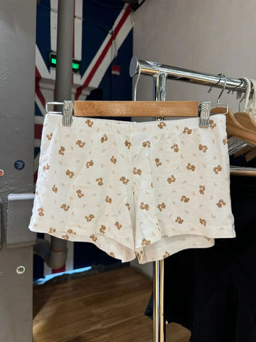 Sonicelife New Bear Bow Print Home Underwear Shorts Women Elastic High Waist Straight Short Pants Summer Sweet Cute Y2K Pajama Sweatshorts