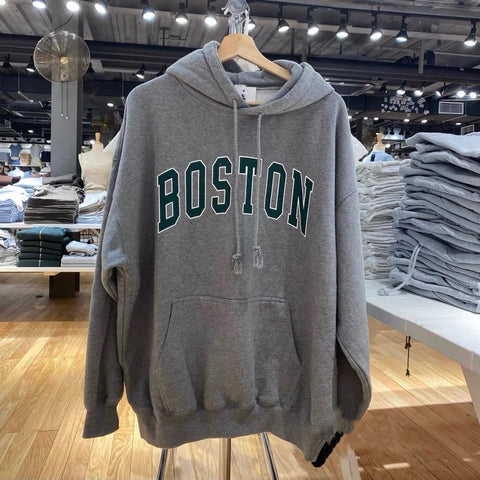 Sonicelife Letter Print Oversize Hoodie Women Autumn Casual Long Sleeve Gray Hooded Pullovers Top Vintage Streetwear Cotton Hoodies 2025