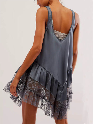 Sonicelife hoco dresses-Sleeveless Lace Panel Mini Dress