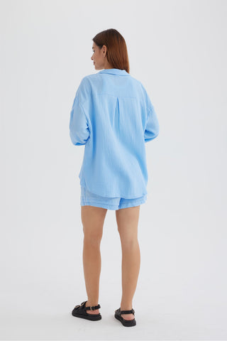 Sonicelife-Long Sleeve Solid Color Shirt Shorts Set