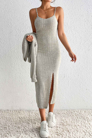 Sonicelife-Long Sleeve Cami Dress Cardigan knitted Set