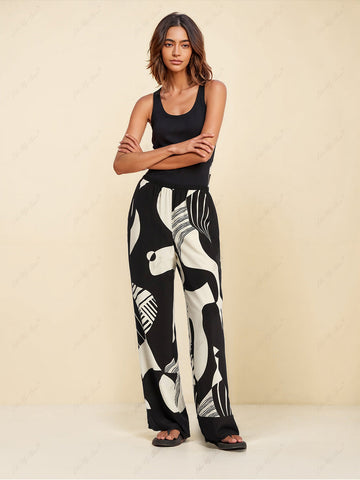 Sonicelife-Graffiti Print Trendy Loose Wide Leg Pants Set