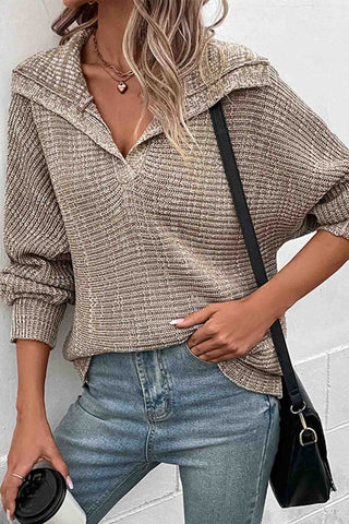 Sonicelife Khaki Lapel Long Sleeve Sweater