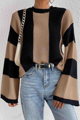 Sonicelife Colorblock Striped Long Sleeve Knitted Sweater