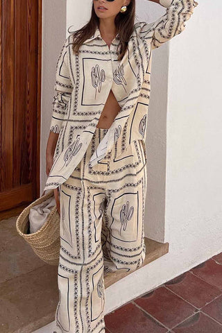 Sonicelife-Printed Long Sleeve Long Pant Two Piece Set