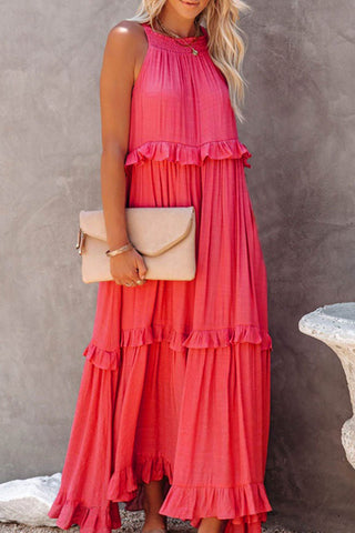 Sonicelife Halter Sleeveless Pleated Tiered Maxi Dress