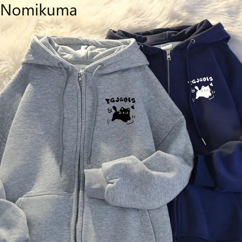 Sonicelife Hooded Sweatshirts for Women 2025 Ropa Mujer Thicked Oversized Jackets Y2k Tops Casual Fashion Anime Zipper Hoodies Coats 49C858