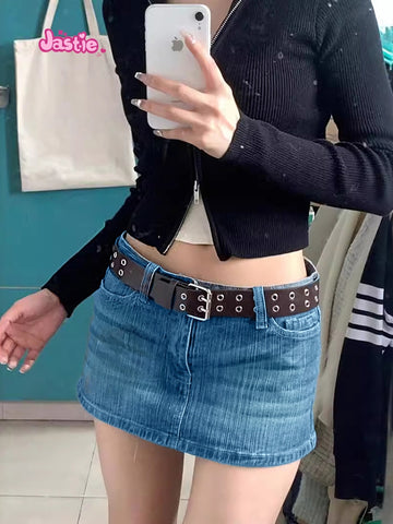 Sonicelife 2025 Summer Women Blue Denim Skirts Vintage High Waist Pockets Mini Skirts Female Y2k Streetwear Slim Bottoms