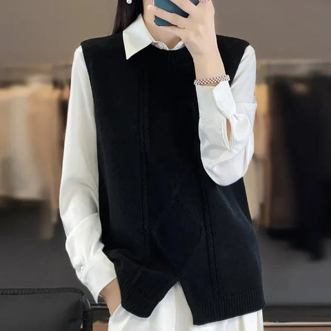 christmas outfit Sonicelife Spring Autumn New Pullover Knitting Sweater Vest Women's Cashmere Sleeveless Sweater Waistcoat Ladies Jumper Fashionable Tops