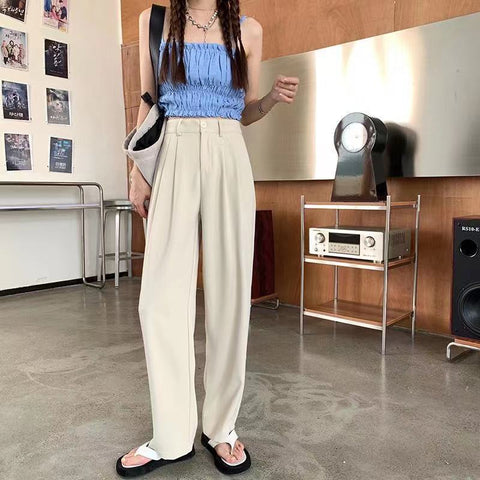 Sonicelife High Waist Women Suit Pants Fall Straight Office Ladies Korean Fashion Trousers Casual Button Loose Female Black Pants New