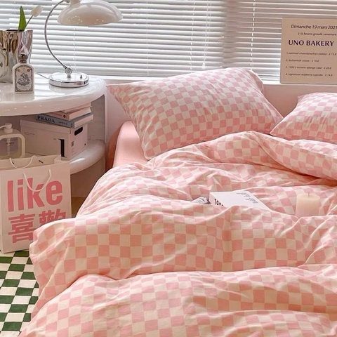 Sonicelife Ins Diamond Lattice Bedding Set Fashion Design Quilt Cover Solid Flat Sheet Queen Double Full Size With Pillowcases Home Textile