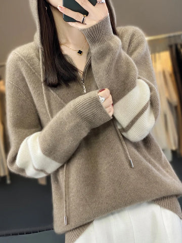 christmas outfit Sonicelife Autumn Winter Women Hoodie Collar Sweater Merino Wool Half Zipper Casual Thick Pullover Cashmere Knitted Coat Fashion Tops