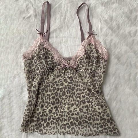 Sonicelife Leopard Print Suspender Emo Girl Sexy Commut Y2K Crop Top American Retro Streetwear Harajuku Aesthetic Hip Hop Chic Women's Tops